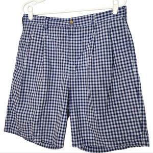 Brooks Brothers Pleated Above Knee Shorts Blue White Gingham Print Size 34 Mens